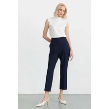 Selen Beli Yarım Lastikli Yan Cep Boru Paça Pantolon  /  Lacivert