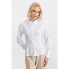 Selen Çift Pensli Koton Gömlek  /  Beyaz