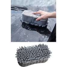 Bezos Çift Taraflı Mikrofiber Şönil Tüylü Araba Oto Yıkama Kurulama Temizlik Süngeri 23X12X6CM Gri