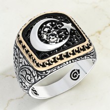 Takılingo 925 Ayar Gümüş Kalem Işlemeli Ayyıldız Erkek Yüzük
