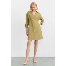 Selen Kruvaze Yaka Anvelop Kapama Elbise  /  Yeşil