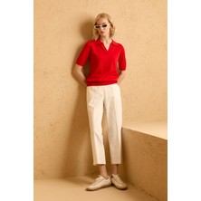 Selen Şömizye Yaka Triko Bluz  /  Kırmızı