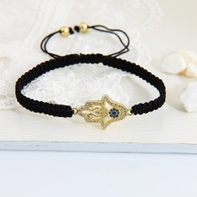 Kuyumcudükkanı Kuyumcudukkani "hamsa"makrome Ipli Bileklik- 40046-G-W-BLK