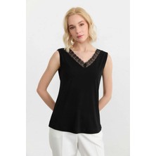 Selen Önü V Arkası V Dantelli Bluz  /  Siyah
