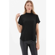 Selen Düşük Kol Yarım Balıkçı Kolsuz Triko Bluz  /  Siyah