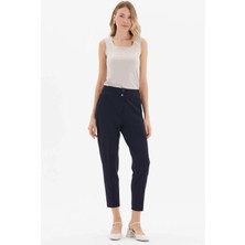 Selen Beli Geniş Lastikli Süs Cep Dar Paça Pantolon  /  Lacivert
