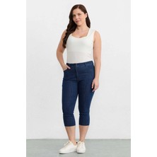 Selen Büyük Beden Kot Kapri Pantolon  /  Indigo