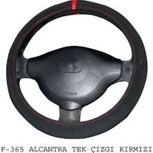 PINUKS Direksiyon Kılıfı Poşetli Geçme 38CM Alcantra Tek Çizgi Kırmızı Adet