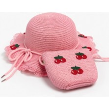 Mollycrush Yazlık Kiraz Desenli Hasır Dokulu Şapka Çapraz Askılı Çanta Seti - Kız Çocuk Için Hediye