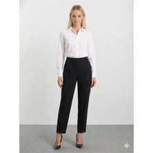 Selen Paçası Düğmeli Arka Beli Lastikli Pantolon  /  Siyah