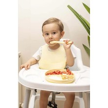 MidasTech Sarı 3’lü Silikon Yemek Seti – Önlük + Diş Kaşıyıcılı Kaşık + Vakumlu Tabak Midastec