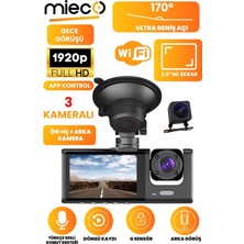 Gültekin 1s Wifi / App /1920P Fhd/ 170° Ultra Geniş Açı/gece Görüş/ G-Sensörü 3 Kameralı Araç Kamera