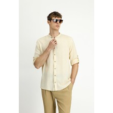 Kiğılı Uzun Kol Regular Fit Desenli Pamuklu Keten Gömlek