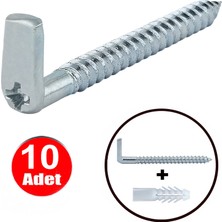 Yıldız Başlı 7cm L Vida Şofben Tablo Çerçeve Duvar Askısı Daset Askı Kancası Termosifon Vidalama Asma Montaj Demir Çivi Aparatı -10 Adet