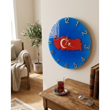 Af Epoxyart 35 cm - 3D Türkiye Haritası Temalı Epoksi Duvar Saati - Özel Tasarım  Dekoratif Duvar Saati - Modern Türkiye Haritası