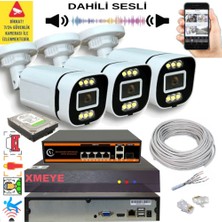 Bises 3 Lü Yapay Zeka Destekli 5 Mp Görüntü Poe Bağlantılı Sesli 6 Warm LED Gece Renkli Ip Kamera Seti 4386WS