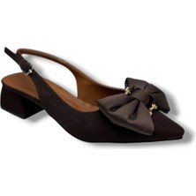 C-Shoes MR151-26 Saten Tokalı Fiyonk Kısa Kare Topuk Arkası Açık Kadın Ayakkabı