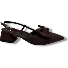 C-Shoes EU141-26 Saten Papyonlu Kısa Kare Topuk Arkası Açık Kadın Ayakkabı