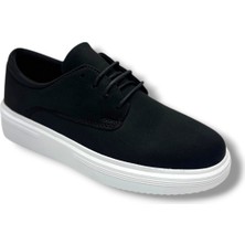 Conteyner 596-26 Süet Deri Bağcıklı Casual Erkek Ayakkabı Siyah Beyaz