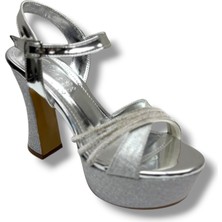 Defne 798-26 Simli Saten Çapraz Taşlı 30MM Platform Topuk Kadın SANDALET(12CM)