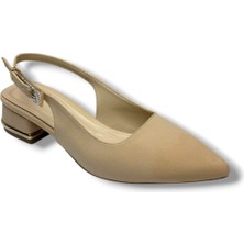 C-Shoes HK800-26 Süet Kısa Kare Topuk Arkası Açık Kadın Ayakkabı