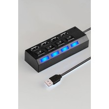 TechnoStation 4 Port USB 2.0 Çoğaltıcı Hub, Anahtarlı ve Işıklı USB Switch, On/off Kontrol, Çoklu USB Bağlantı