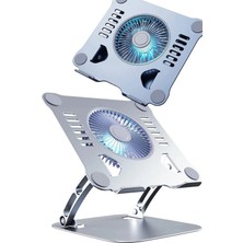 TechnoStation Metal Laptop Standı Yükseklik Ayarlı Fanlı Premium Tek Büyük Fanlı Soğutuculu Metal Pro Tablet Stand