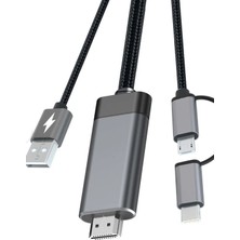 TechnoStation 3 In 1 USB To Hdtv Cable Görüntü Aktarıcı Portatif Tasarım Çoklu Görüntü Aktarma Kablosu