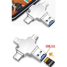 TechnoStation 4ın1 USB Çoklayıcı Tüm Cihazlara Uyumlu USB Sd Kart Okuyucu Telefon Metal Çevirici Adaptör