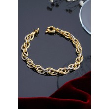 İnnuendo Jewelry 925 Ayar Gümüş Altın Kaplama Zirkon Taşlı Oval Halka Zincir Bileklik