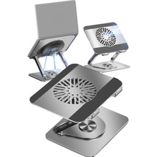TechnoStation Laptop Standı Alüminyum Soğutmalı Mıknatıslı Harici Fanlı 360 Derece Döner Ayarlı Ergonomik Stand