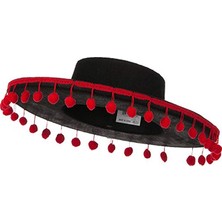 Markaon Kırmızı Ponponlu Siyah Renk Çocuk Ispanyol Şapkası