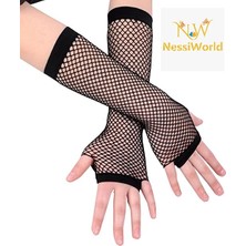 Markaon Siyah Renk Uzun File Eldiven - Örgü Eldiven Siyah Renk