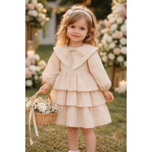 Pio Kids Elbise 6 Ay-24 Ay Bebek Pamuk Organik Şile Bezi Çıkartılabilir Yaka Sağlıklı Trend Kız Çocuk