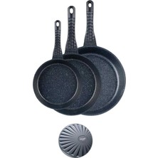 PremiumPort 3'lü Döküm Granit Tava Seti Siyah, Dayanıklı ve Şık Mutfak Gereçleri