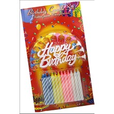 Markaon Rengarenk Mumlu Beyaz Happy Birthday Yazılı Doğum Günü Mumu 12 Adet