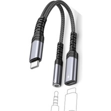 Gampus 2in1 Type-C Aux Hızlı Şarj Dönüştürücü Adapter Tak Çalıştır Portatif 2 Girişli Çevirici Portatif
