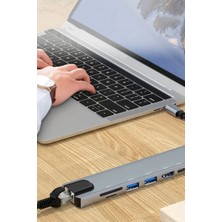 TechnoStation Type C Den 8 Girişe Dönüştüren Laptop Için RJ45 Lan Usb-C USB 3.0 Hdtv Pd Usb/c Sd Tf Çevirici Sw-81