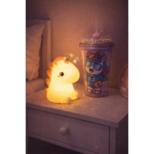 Pileli Store 2'li Set Rgb LED Unicorn Gece Lambası Yumuşak Silikon – Mor Unicorn Tema 450 ml Çift Katman Suluk