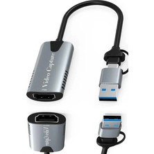 Gampus USB 3.0 Type-C Destekli 4K HDMI Video Capture - Gecikmesiz Görüntü Aktarma Kartı Kamera Uyumlu