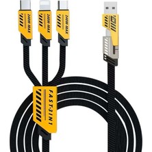 Gunkes Apple Samsung Xiaomi iPhone USB Type-C Lightning 3in1 240 Watt Kırılmaz Uç Hızlı Şarj Data Kablosu