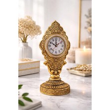 Pileli Store Büyük Boy Gold Klasik Masa Saati | Taşlı Çerçeve Metal Kaplama Koleksiyonluk Klasik Saat 29 cm