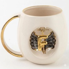 BSK Ceramics Handmade Harfli Siyah Melek Porselen Kupa F Harfi