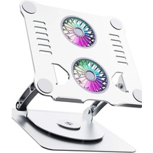 TechnoStation Metal Laptop Standı 360 Derece Dönebilir Rgb Çift Fanlı Premium Tablet Laptop Notebook Standı