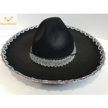 Markaon Gümüş Renk Şeritli Meksika Mariachi Latin Şapkası 55 cm Çocuk