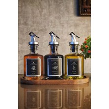 PremiumPort Şeffaf Ahşap Stantlı 3'lü 250 ml Yağlık ve Sirke Takımı