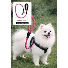 Papağanhane Fitilli Halat Köpek Gezdirme Tasması 115 cm | 10 mm Kalın | Yumuşak Tutma Saplı Pembe