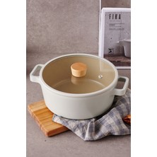 PremiumPort Şık Gri Seramik Kaplama Cam Kapaklı Alüminyum Tencere 24X10 cm