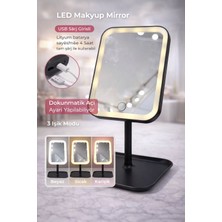 Lumindra Şarjlı LED Makyaj Aynası Dokunmatik Ayarlı 3 Renk Işıklı Masa Aynası Siyah
