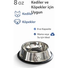 Papağanhane 8 Oz Çelik Kedi Köpek Mama Kabı | Kaymaz Taban | Kuru Mama & Su Kabı